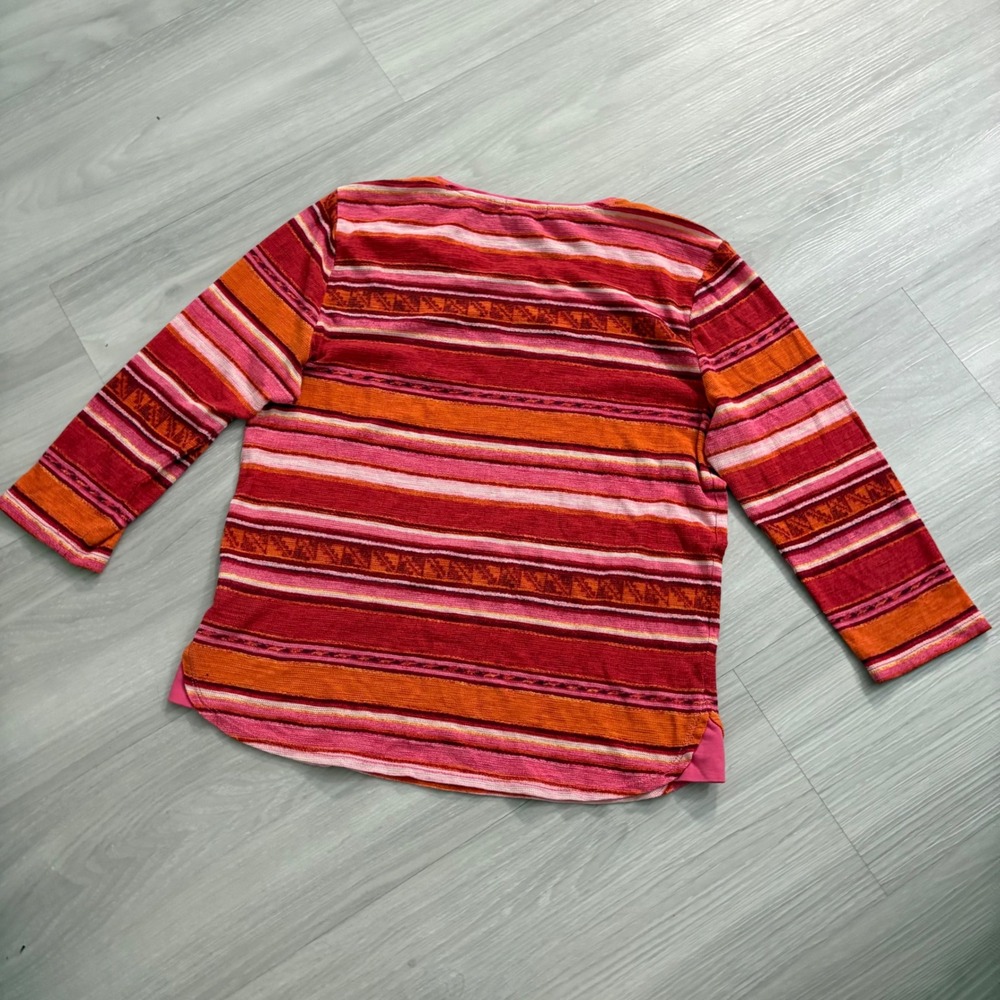 Lauren Ralph Lauren Top Women Pink Orange Striped Cotton Knit Zipper Shoulder XL - Picture 4 of 13